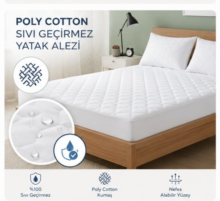 Poly Cotton Sıvı Geçirmez Yatak Alezi